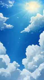 Digital sky study with radiant sun and billowing cumulus forms.