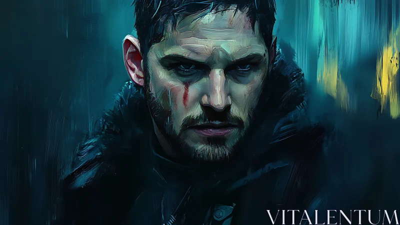 Digital painting portrait with cinematic neo-noir atmosphere.