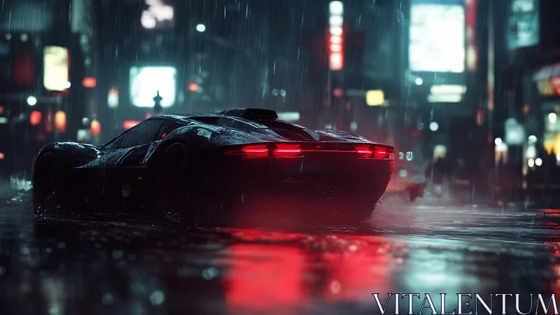 Neon rainrunner supercar gliding through cyber city night.