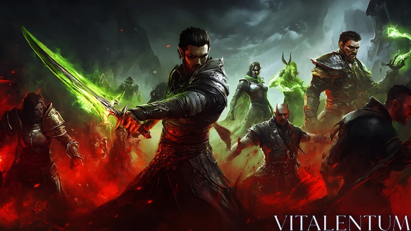 Dark fantasy warband advances through infernal green ether