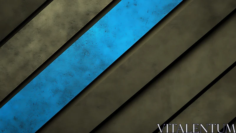 Diagonal blue stripe cuts through textured olive panels