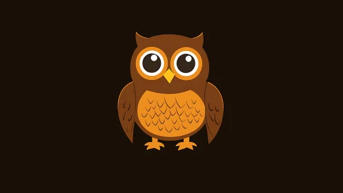 Cute cartoon owl illustration on dark background in flat style.