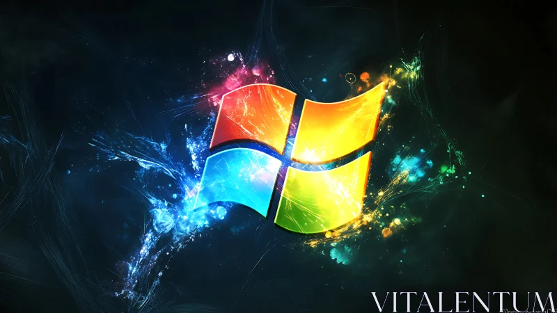 Glowing Windows logo arcs through dark nebula of energy