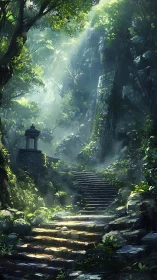 Mystical Temple Ruins in Luminous Forest Sanctuary.