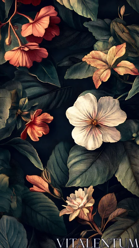 Garden Blooms Dancing Across Midnight Shadows. Nature's Peaceful Canvas Comes Alive.