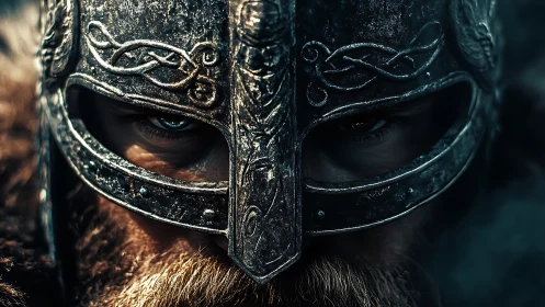 Weathered Viking warrior gazing forward with fierce resolve.