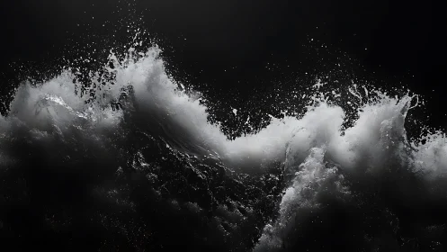Dramatic crashing ocean waves against deep black background.