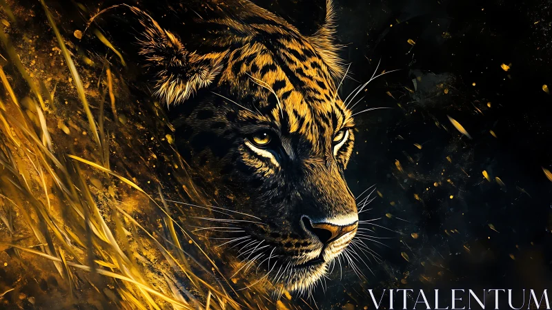 Tiger's Luminous Gaze in Golden Fire and Shadow