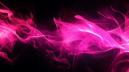 Pink luminous smoke trails flow dynamically on black