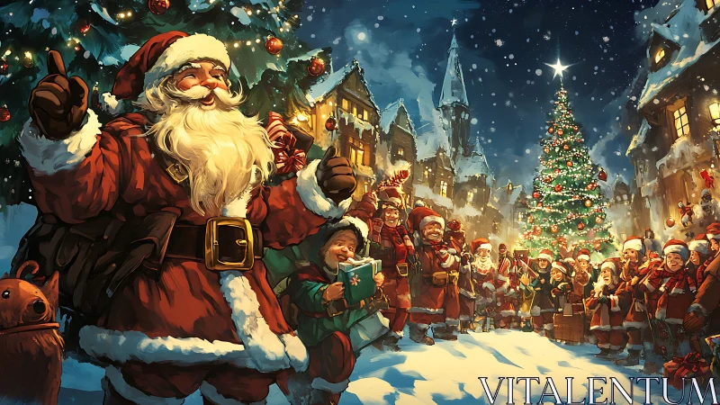 Santa’s lantern-lit village choir crowns a glowing Christmas night.