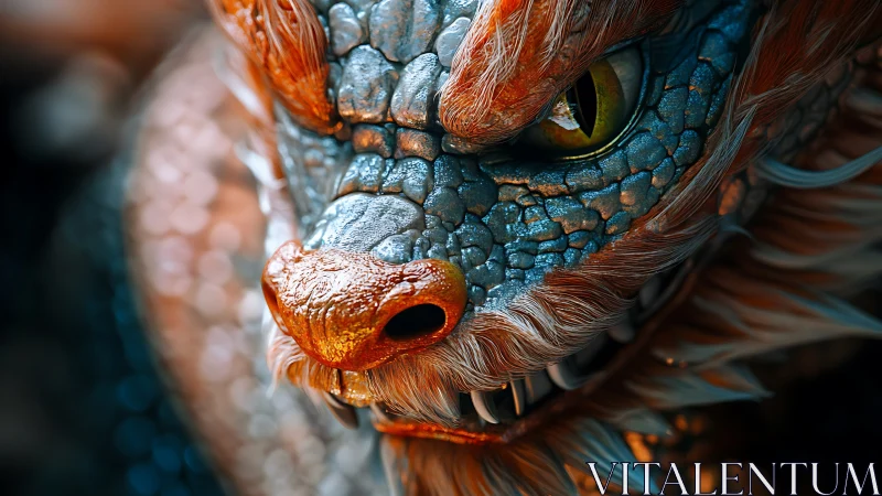 Iridescent dragon snout reveals razor fangs and molten eyes.