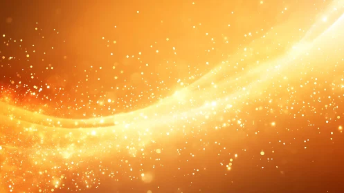 Radiant golden abstract background with glowing light particles.