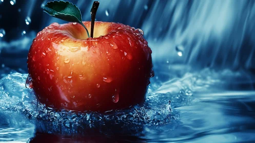 High-saturation water-splashed apple under directional cascade lighting