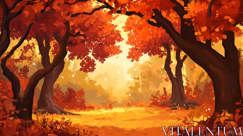 Autumn Forest Canopy Study: Warm Chromatic Abstraction with Layered Foliage.