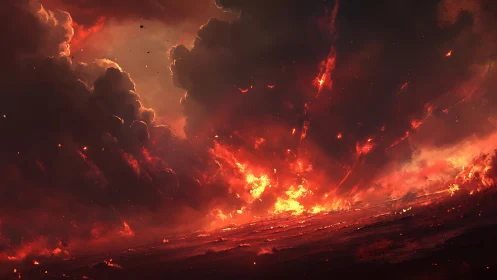 Massive Firestorm with Billowing Clouds and Intense Flames