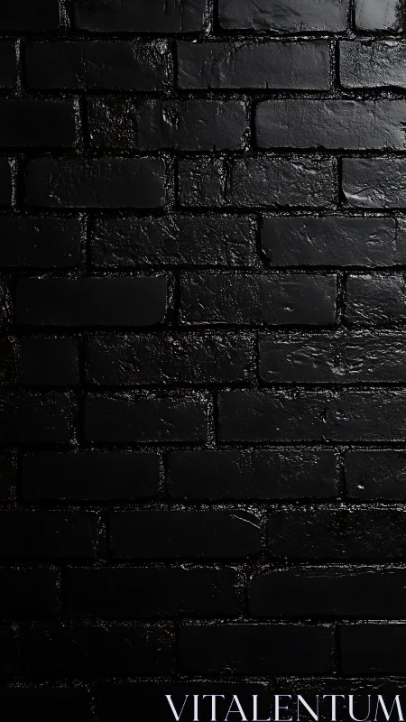 Glossy black brick wall under dramatic side lighting.