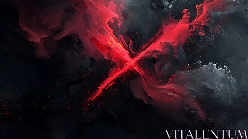 Crimson nebula cross carving fire into stormy voids.