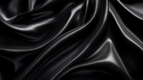 Black Satin Fabric Folds. Luxurious Material Texture.