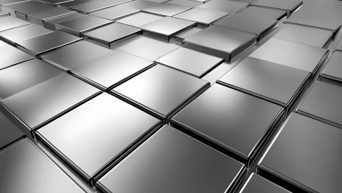 Uniform grid of reflective metallic rectangular plates.