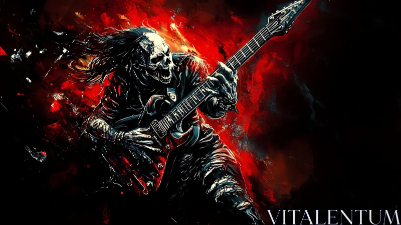 Flaming Skull Guitarist Riding a Storm of Electric Riffs.