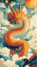 Coiled celestial dragon rendered with dynamic cel-shaded contours and clouds