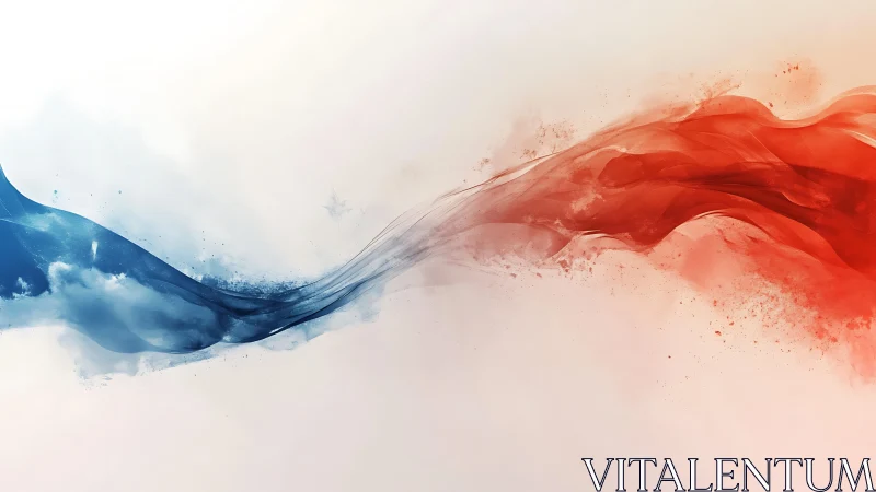 Twin currents of red and blue drift through luminous mist.