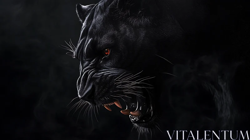 Snarling black panther profile in dramatic low key light.