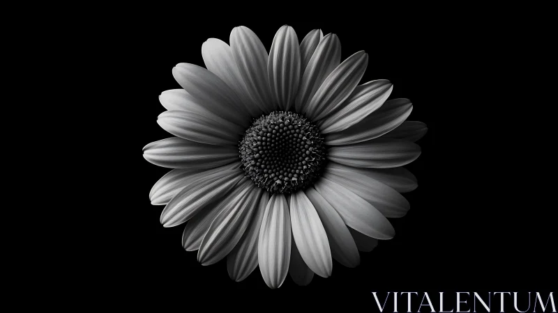 Gentle monochrome daisy glowing softly in the dark night.
