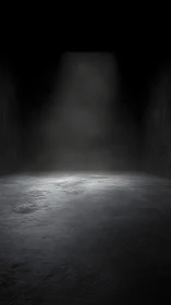 Isolated concrete floor under single overhead spotlight in darkness