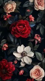 Velvet Garden Symphony: Roses and Anemones on Midnight