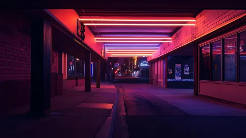 Neon-soaked night corridor glowing with quiet city magic.