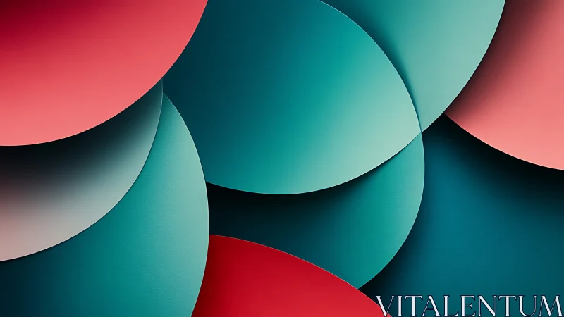 Overlapping teal and coral discs create layered geometric depth