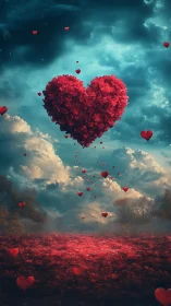 Giant heart shaped formation floats through surreal turquoise sky