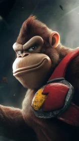 3D rendered cartoon gorilla wearing red shoulder strap