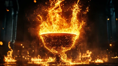 Flaming Chalice Erupts: Fire Bowl Digital Render.