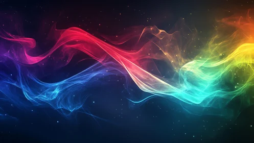 Colorful flowing light waves across dark cosmic space.