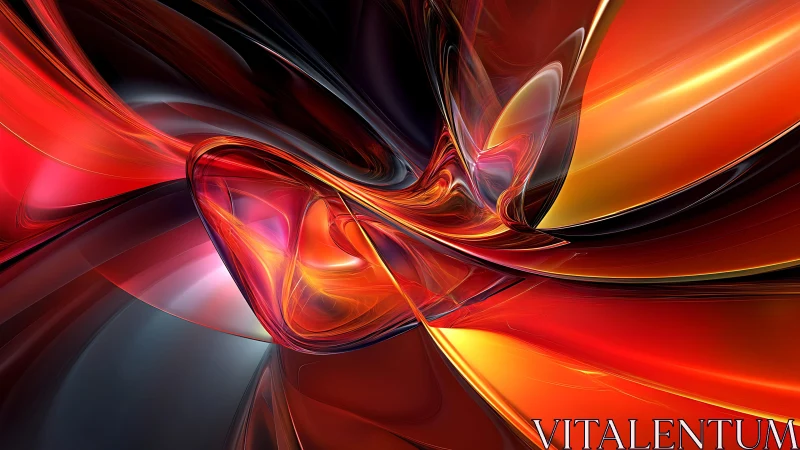 Vivid Abstract Digital Art with Swirling Red and Orange Forms.