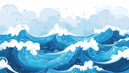 Dynamic digital seascape with stylized crashing waves.