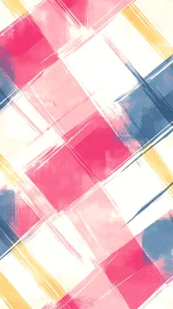 Playful pastel plaid with painterly pink and blue strokes.