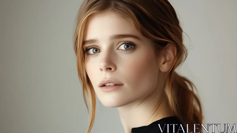 Young woman portrait with soft light and neutral background.