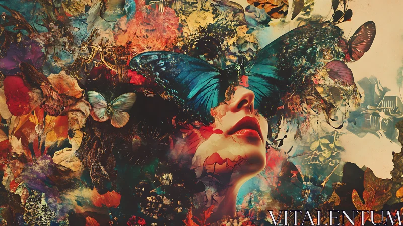 Surreal woman and butterflies merge in vivid dream bloom