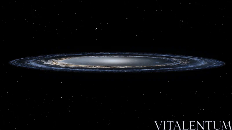 Edge-on spiral galaxy drifts like a silver cosmic coin.