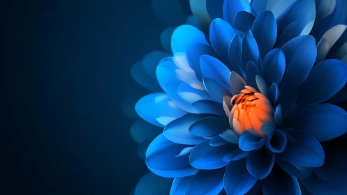 Blue Flower with Orange Center Against Dark Background.