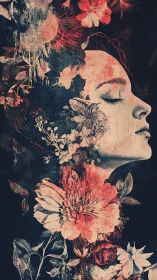 Dreaming female portrait dissolves into ethereal florals.