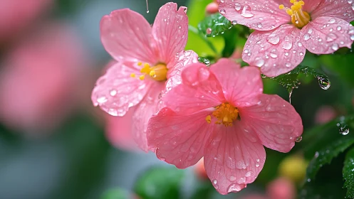Pink Petals Kissed by Rain: Garden's Gentle Moment.