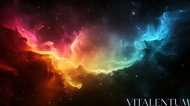 Vibrant multicolored nebula cloud spanning deep space sky.