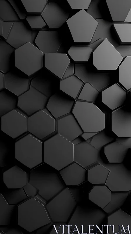 Softly lit black hexagon wall with deep geometric layers.