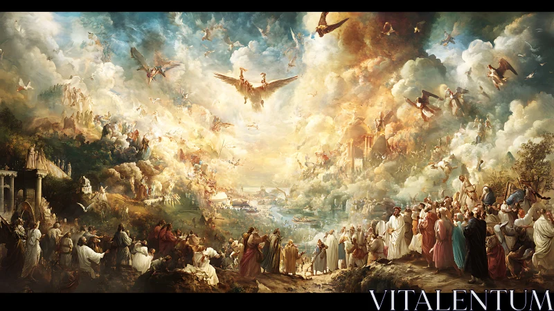 Heavenly procession converges beneath radiant celestial portal