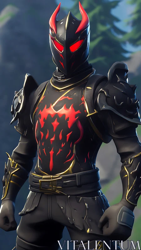 Fiery horned knight stands ready in glowing black armor