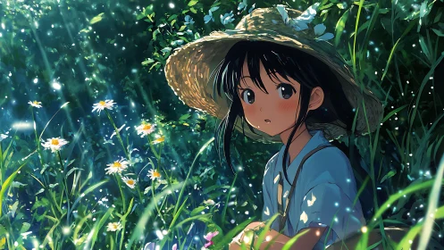 Sun-dappled daydream paints a quiet girl in wildflowers